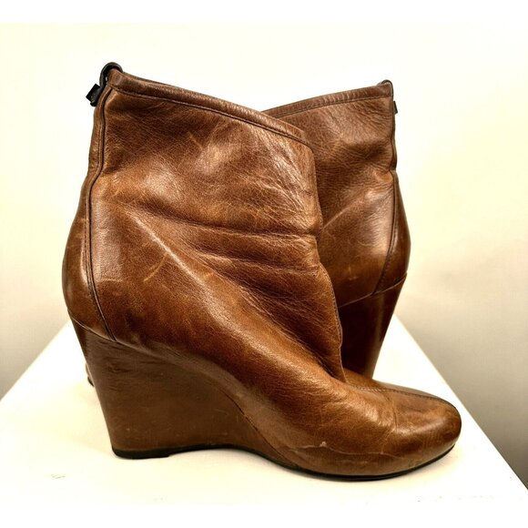 Rudsak Womens Leather Boots Wedge Ankle Strap Buckle Fold Over Brown Size 6.5 - Picture 6 of 14
